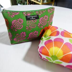 Marimekko x Clinique Set Cosmetic Bags Floral Zip Top Pouches‎ Green Pink Orange
